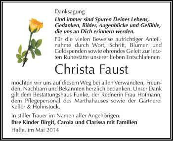 Traueranzeige von Christa Faust von Mitteldeutsche Zeitung Halle/Saalkreis