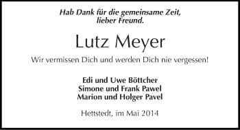 Traueranzeige von Lutz Meyer von Mitteldeutsche Zeitung Mansfelder Land
