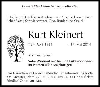 Traueranzeige von Kurt Kleinert von Mitteldeutsche Zeitung Merseburg/Querfurt