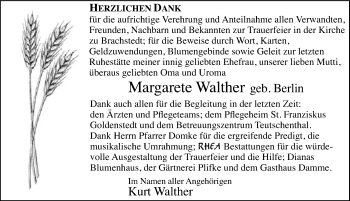 Traueranzeige von Margarete Walther von Mitteldeutsche Zeitung Halle/Saalkreis