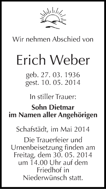 Traueranzeige von Erich Weber von Mitteldeutsche Zeitung Merseburg/Querfurt