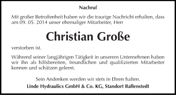 Traueranzeige von Christian Große von Mitteldeutsche Zeitung Quedlinburg