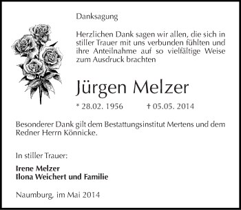 Traueranzeige von Jürgen Melzer von Mitteldeutsche Zeitung Naumburg/Nebra