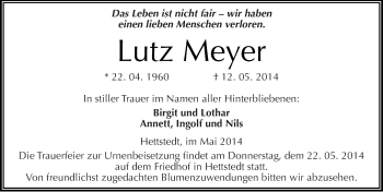 Traueranzeige von Lutz Meyer von Mitteldeutsche Zeitung Mansfelder Land