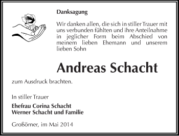 Traueranzeige von Andreas Schacht von Mitteldeutsche Zeitung Mansfelder Land