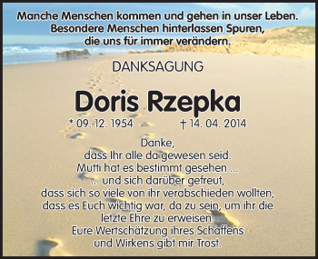 Traueranzeige von Doris Rzepka von Mitteldeutsche Zeitung