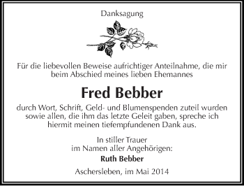 Traueranzeige von Fred Bebber von Mitteldeutsche Zeitung Aschersleben