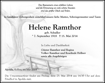 Traueranzeige von Helene Ramthor von Mitteldeutsche Zeitung Sangerhausen