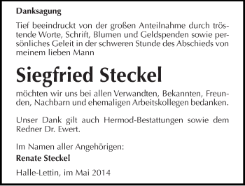 Traueranzeige von Siegfried Steckel von Mitteldeutsche Zeitung Halle/Saalkreis