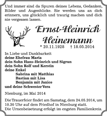Traueranzeige von Ernst-Heinrich Heinemann von Mitteldeutsche Zeitung Bernburg