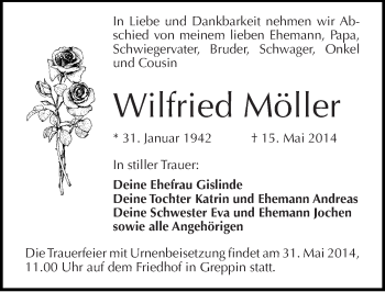 Traueranzeige von Wilfried Möller von Mitteldeutsche Zeitung Bitterfeld