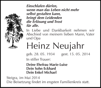 Traueranzeige von Heinz Neujahr von Mitteldeutsche Zeitung Merseburg/Querfurt