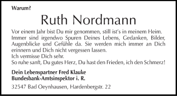 Traueranzeige von Ruth Nordmann von Mitteldeutsche Zeitung Halle/Saalkreis