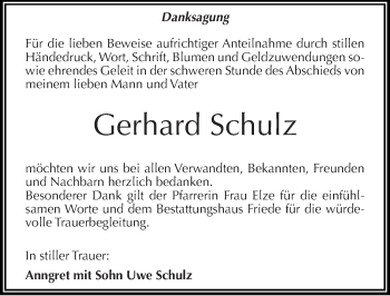 Traueranzeige von Gerhard Schulz von Mitteldeutsche Zeitung Dessau-Roßlau