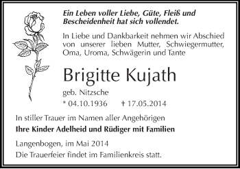 Traueranzeige von Brigitte Kujath von Mitteldeutsche Zeitung Halle/Saalkreis
