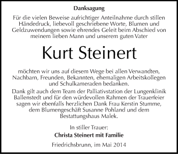 Traueranzeige von Kurt Steinert von Mitteldeutsche Zeitung Quedlinburg