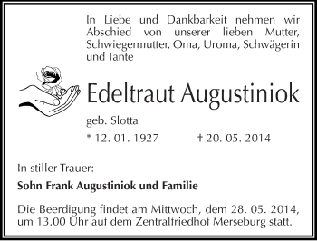 Traueranzeige von Edeltraut Augustiniok von Mitteldeutsche Zeitung Halle/Saalkreis