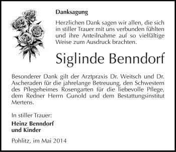 Traueranzeige von Siglinde Benndorf von Mitteldeutsche Zeitung Naumburg/Nebra