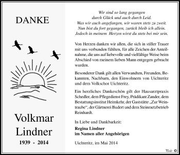 Traueranzeige von Volkmar Lindner von Mitteldeutsche Zeitung Weißenfels