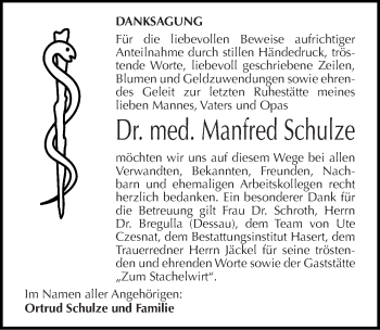 Traueranzeige von Manfred Schulze von Mitteldeutsche Zeitung