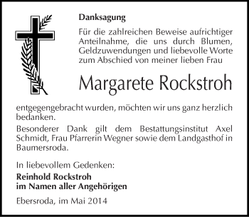 Traueranzeige von Margarete Rockstroh von Mitteldeutsche Zeitung Naumburg/Nebra