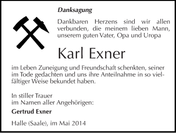 Traueranzeige von Karl Exner von Mitteldeutsche Zeitung Halle/Saalkreis