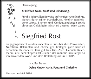 Traueranzeige von Siegfried Rost von Mitteldeutsche Zeitung Halle/Saalkreis