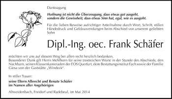 Traueranzeige von Frank Schäfer von Mitteldeutsche Zeitung Merseburg/Querfurt