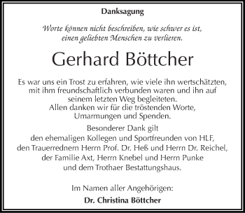 Traueranzeige von Gerhard Böttcher von Mitteldeutsche Zeitung Halle/Saalkreis