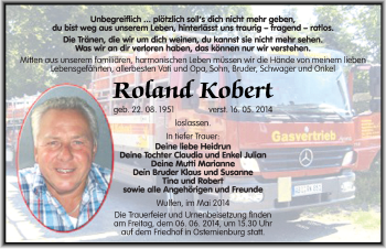Traueranzeige von Roland Kobert von Mitteldeutsche Zeitung Köthen