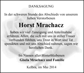 Traueranzeige von Horst Mrachacz von Mitteldeutsche Zeitung Sangerhausen