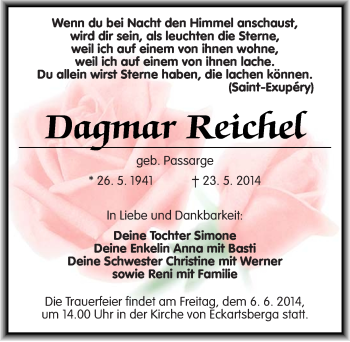 Traueranzeige von Dagmar Reichet von Mitteldeutsche Zeitung