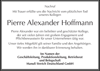 Traueranzeige von Pierre Alexander Hoffmann von Mitteldeutsche Zeitung Merseburg/Querfurt