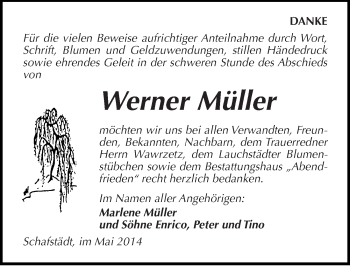 Traueranzeige von Werner Müller von Mitteldeutsche Zeitung Merseburg/Querfurt