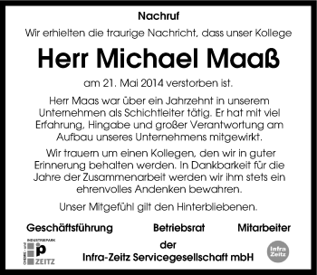 Traueranzeige von Michael Maaß von Mitteldeutsche Zeitung Zeitz