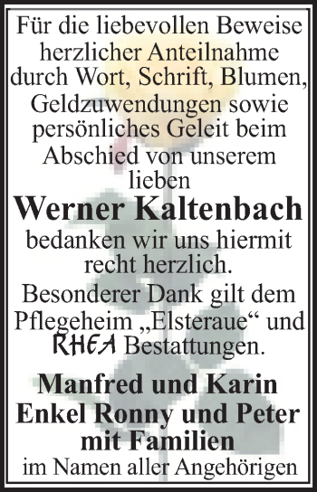 Traueranzeige von Werner Kaltenbach von Mitteldeutsche Zeitung Halle/Saalkreis