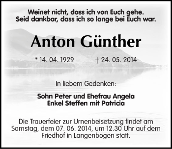 Traueranzeige von Anton Günther von Mitteldeutsche Zeitung Halle/Saalkreis