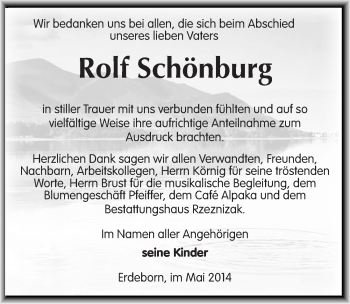 Traueranzeige von Rolf Schönburg von Mitteldeutsche Zeitung Mansfelder Land