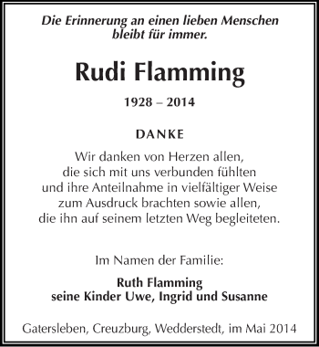 Traueranzeige von Rudi Flamming von Mitteldeutsche Zeitung Aschersleben