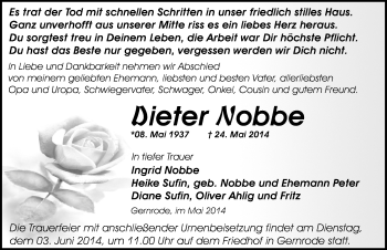 Traueranzeige von Dieter Nobbe von Mitteldeutsche Zeitung Quedlinburg