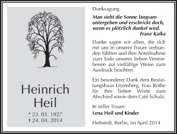 Traueranzeige von Heinrich Heil von Mitteldeutsche Zeitung Mansfelder Land