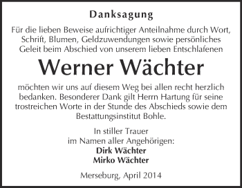 Traueranzeige von Werner Wächter von Super Sonntag Merseburg