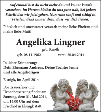 Traueranzeige von Angelika Lingner von Super Sonntag Dessau / Köthen