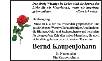 Traueranzeige von Bernd Kaupenjohann von Super Sonntag Wittenberg