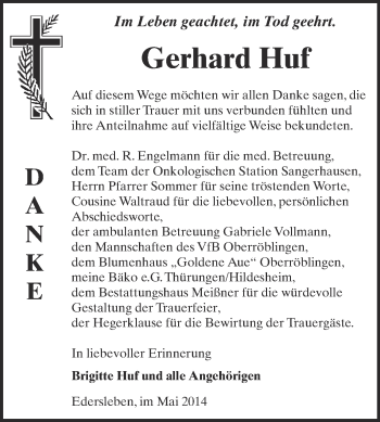 Traueranzeige von Gerhard Huf von Super Sonntag SGH Mansf. Land