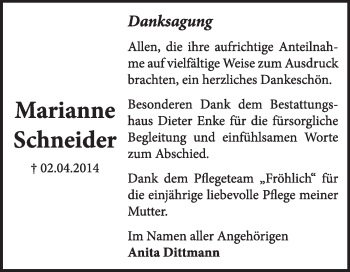 Traueranzeige von Marianne Schneider von Super Sonntag Dessau / Köthen