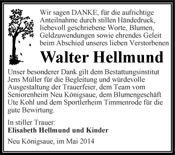 Traueranzeige von Walter Hellmund von Super Sonntag Aschersleben