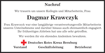 Traueranzeige von Dagmar Krawczyk von Super Sonntag Bernburg