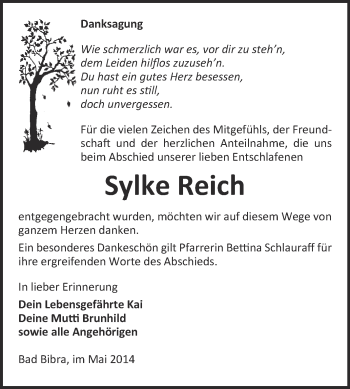 Traueranzeige von Sylke Reich von WVG - Wochenspiegel NMB / WSF / ZTZ