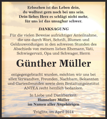 Traueranzeige von Günther Müller von Super Sonntag Zeitz